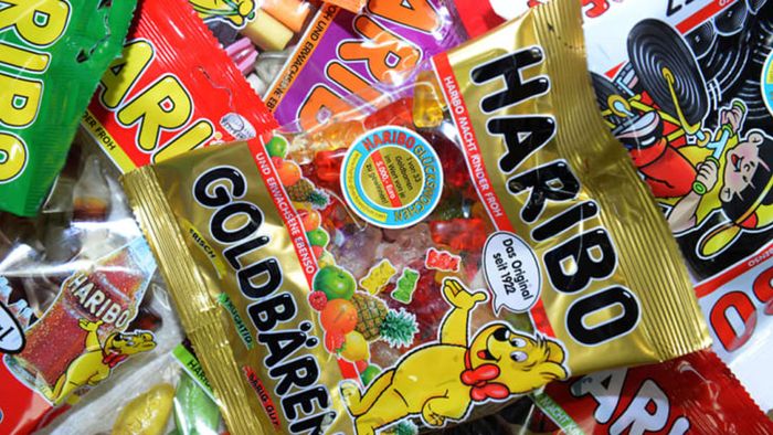 A packet filled with Haribo gummy bears.