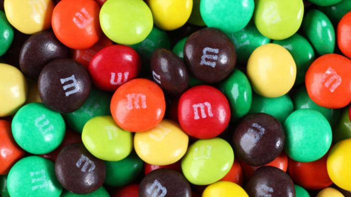 A heap of M&Ms candies.