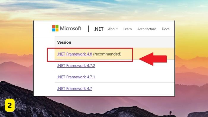Khắc phục lỗi 0xc00007b bằng cách Cài đặt lại Microsoft .NET Framework - Bước 2