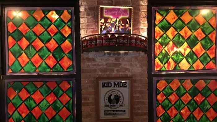 Decorations and intricate details in the Moe's Tavern-themed pop-up bar