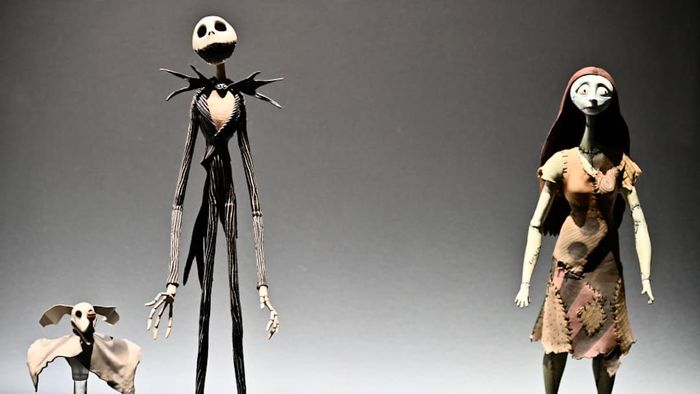 Puppets of Jack and Sally from the beloved film “The Nightmare Before Christmas” are on display as part of the exhibition.