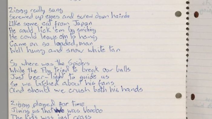 Handwritten lyrics for “Ziggy Stardust,” composed by David Bowie in 1972