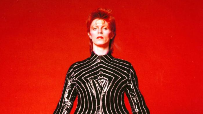 Striped bodysuit designed for the Aladdin Sane tour, 1973. Created by Kansai Yamamoto
