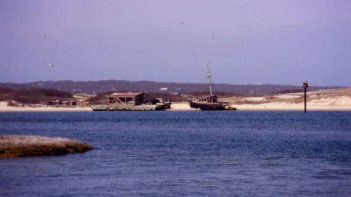 A view of the Murphy property and the Orca II from Menemsha. The SS Garage Sale is visible on the left.