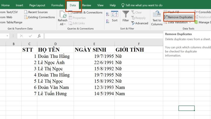 Khái niệm remove duplicate trong Excel và hướng dẫn thực hiện bước thứ hai
