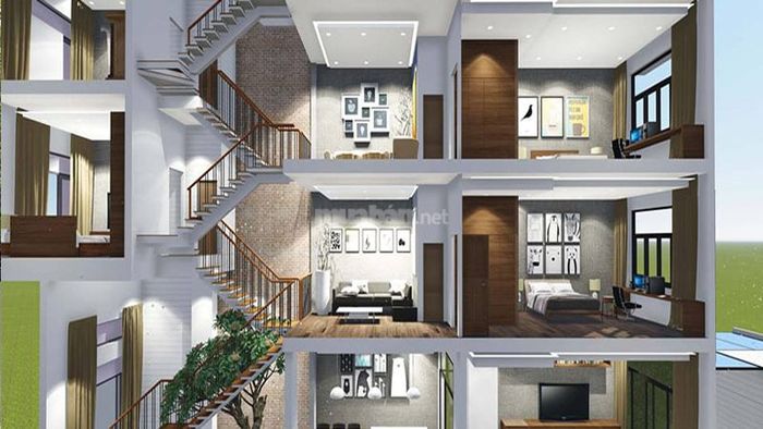 Nhà phố 4x15m 3 tầng với kiến trúc lệch tầng