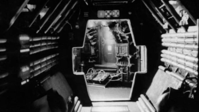 The 'Nostromo' spaceship corridor, crafted by Bob Burns and his team for his 1979 backyard Halloween display.