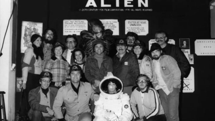 The team behind Bob Burns’ 1979 'Alien' attraction. Burns is in the middle row, third from the right.
