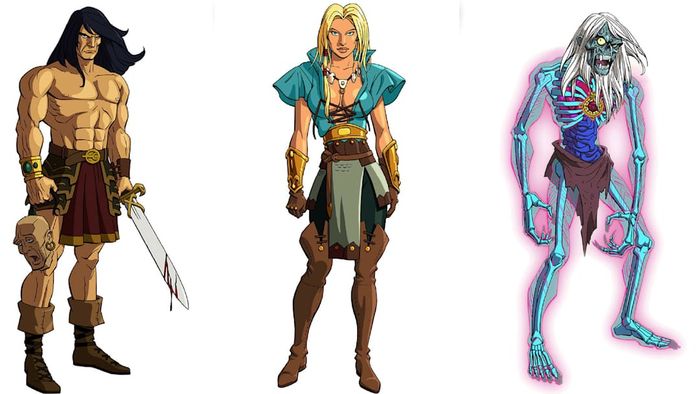 Illustrated concept art from 'Conan: Red Nails' is displayed