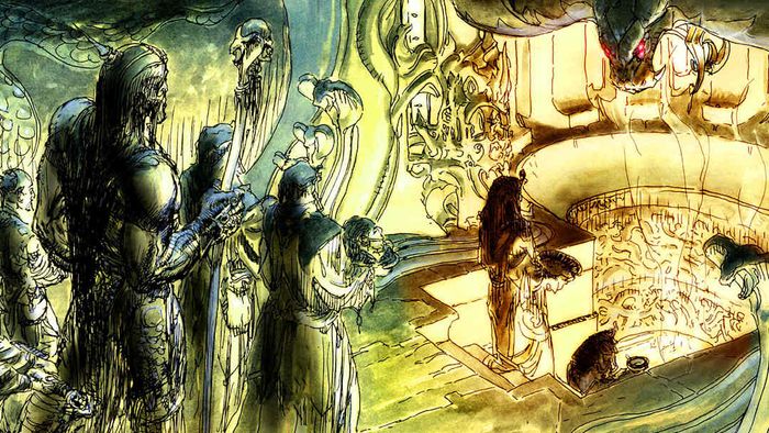 Illustrated concept art for 'Conan: Red Nails' is shown