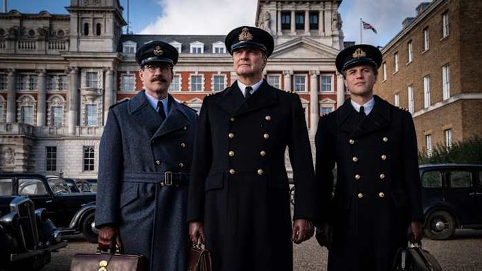 (From left to right) Matthew Macfadyen portrays Charles Cholmondeley, Colin Firth plays Ewen Montagu, and Johnny Flynn takes on the role of Ian Fleming in the 2022 film 'Operation Mincemeat'.