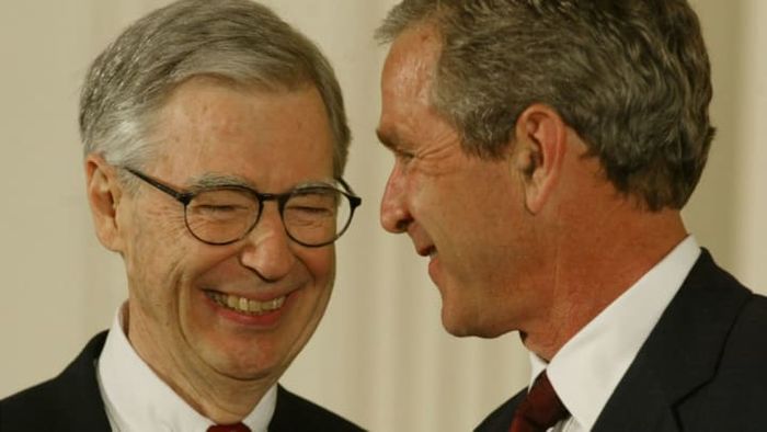 In 2002, Mr. Rogers shared a moment of warmth with President George W. Bush.