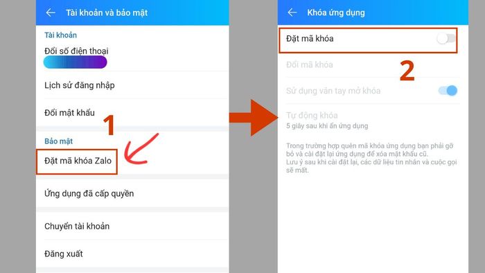 Hướng dẫn cài đặt dấu vân tay trên Zalo - bước 2