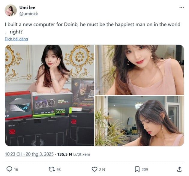 Doinb lại khiến cộng đồng LMHT phải ghen tị khi nhận được món quà siêu khủng từ vợ.