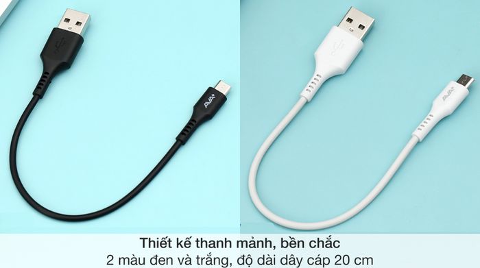Thiết kế thanh mảnh bền chắc - Cáp Micro 20cm Ava+ HKU601