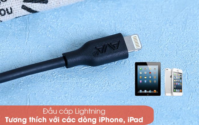 Cổng Lightning - Cáp Lightning 1m AVA DR-L02 Đen