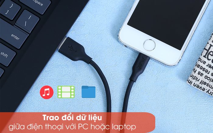 Truyền tải dữ liệu nhanh, ổn định - Cáp Lightning 1m AVA DR-L02 Đen