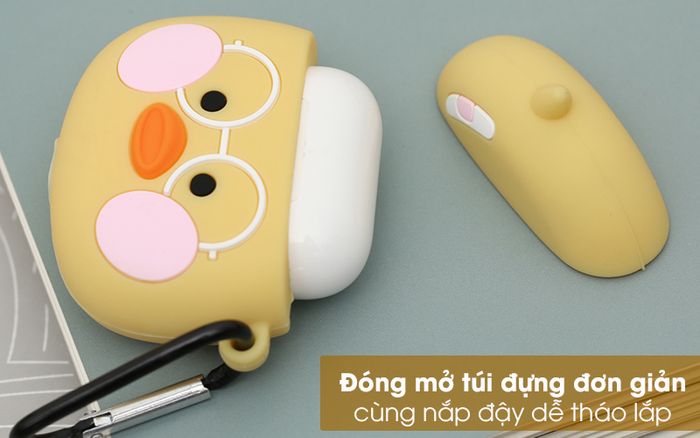 Túi đựng AirPods 1/2 Silicone kèm móc JM FR03 - Nắp đậy đóng mở linh hoạt