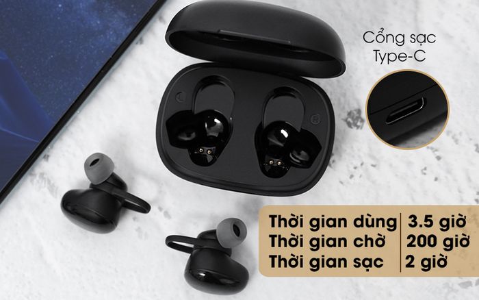 Tai nghe Bluetooth True Wireless Mozard TS11 mini - Thời lượng pin đáp ứng tầm 3.5 giờ sử dụng liên tục