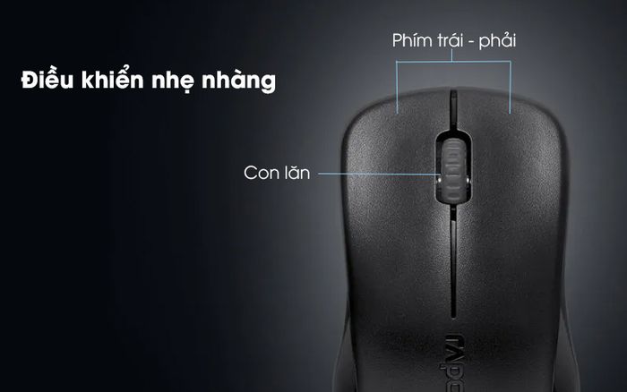 Chuột Không Dây Rapoo 1620 Đen - Con lăn, phím bấm nhạy