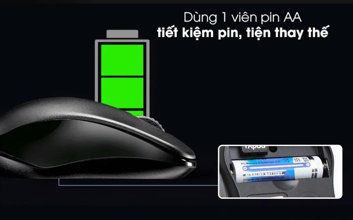 Chuột Không Dây Rapoo 1620 Đen - Sử dụng tiết kiệm pin