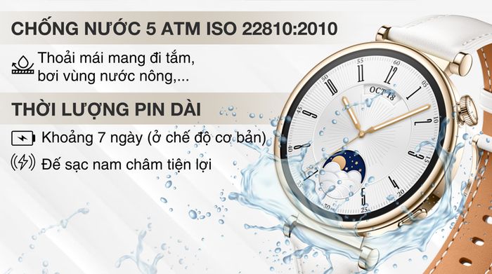 Huawei Watch GT 4 41.3mm dây da - Pin và Chống nước