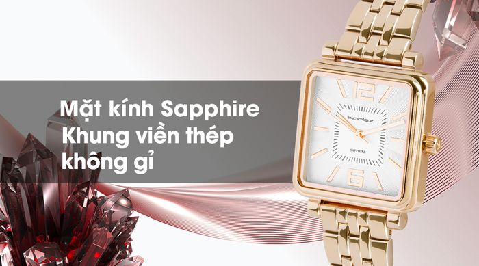 Đồng hồ nữ Korlex KS039-01 có mặt kính cao cấp, khung viền chống oxi hóa