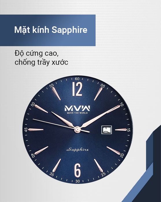 Đồng hồ Nam MVW MS069-02 được thiết kế với mặt kính Sapphire sang trọng