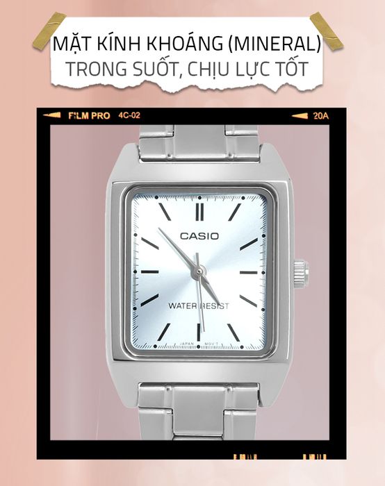 Đồng hồ Nữ Casio LTP-V007D-2EUDF có mặt kính khoáng trong suốt