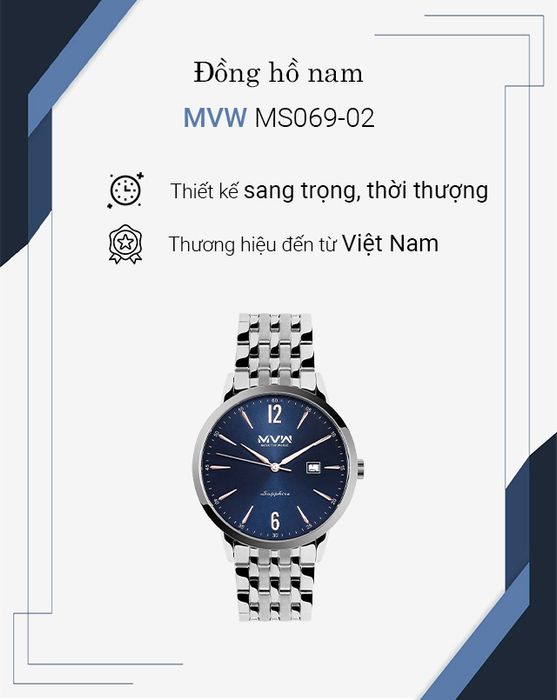 Đồng hồ Nam MVW MS069-02 nổi bật với vẻ ngoài sang trọng và lịch lãm