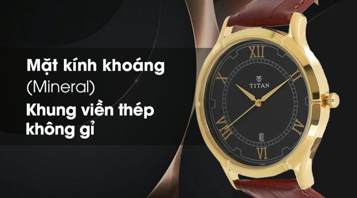Đồng hồ nam Titan 1775YL01 có mặt kính bền bỉ, khung viền chống ăn mòn