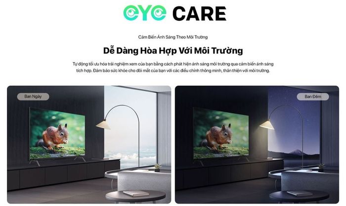 Google Tivi Skyworth 55G6500G có khả năng tối ưu hóa ánh sáng môi trường tự động