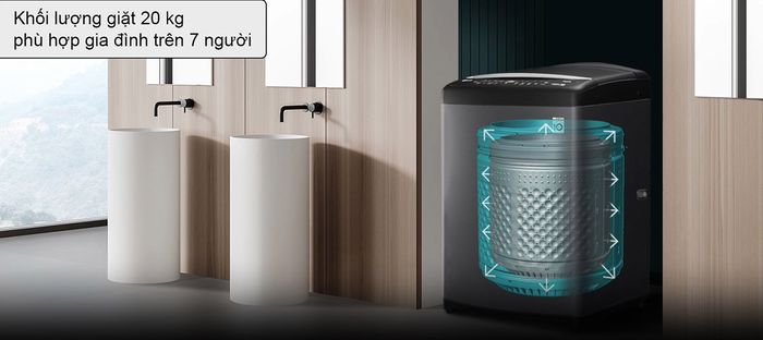 Khối lượng giặt 20 kg phù hợp gia đình trên 7 người