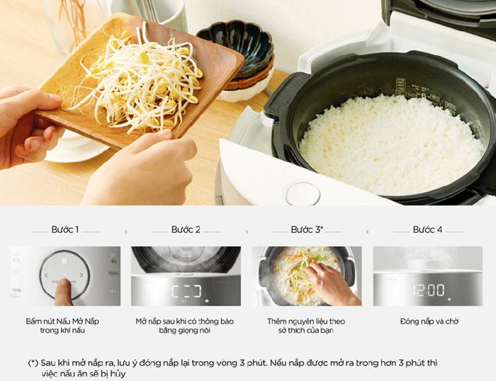 Mở nắp thêm thực phẩm vào nồi