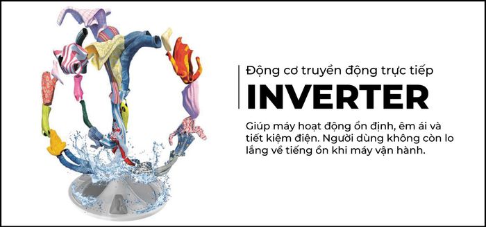 Máy giặt Whirlpool sử dụng động cơ truyền động trực tiếp Inverter