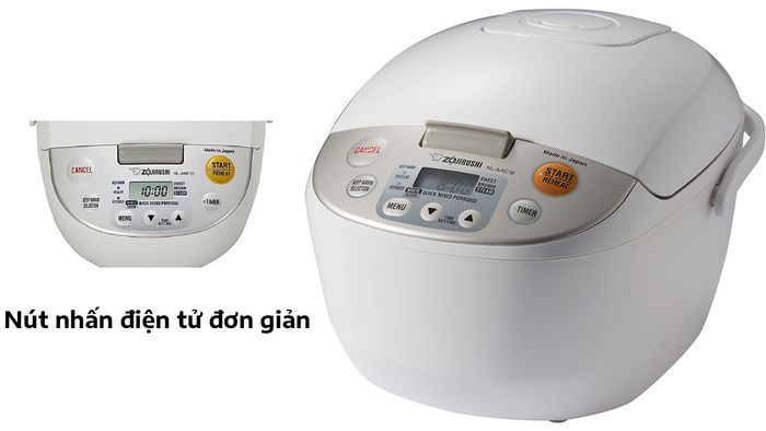 Zojirushi NL-AAQ18-CA sử dụng nút nhấn điện tử đơn giản