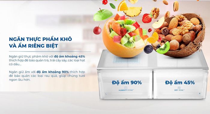 Ngăn chứa thực phẩm khô & ẩm riêng biệt