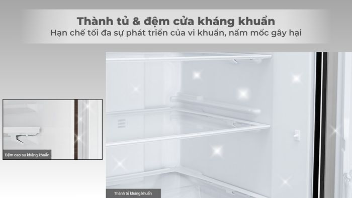 Thành tủ và đệm cửa kháng khuẩn giúp không gian tủ luôn sạch sẽ
