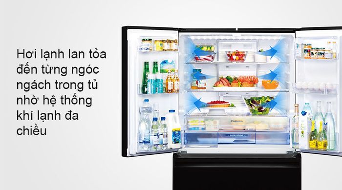 Hơi lạnh lan tỏa đến từng ngóc ngách trong tủ nhờ hệ thống khí lạnh đa chiều