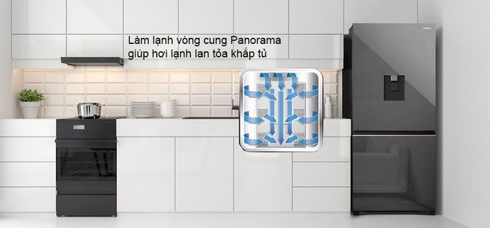 Làm lạnh vòng cung Panorama giúp hơi lạnh lan tỏa khắp tủ