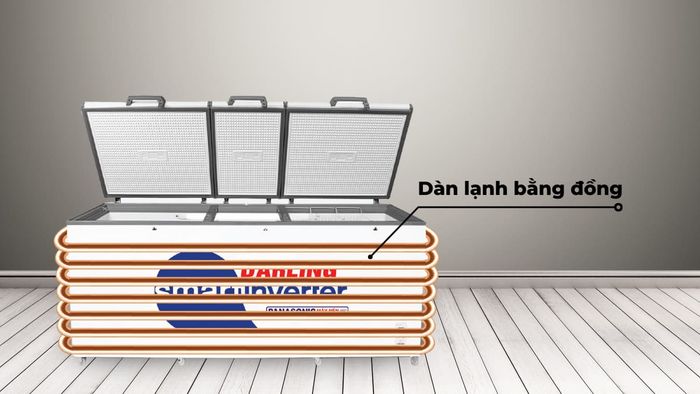 Dàn lạnh bằng đồng giúp tủ làm lạnh nhanh, cấp đông sâu