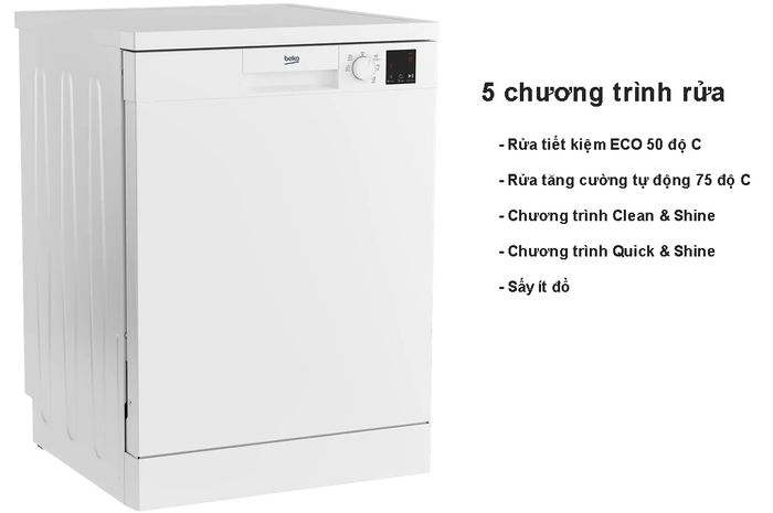 Beko DVN05320W đem đến 5 chương trình rửa tiện dụng