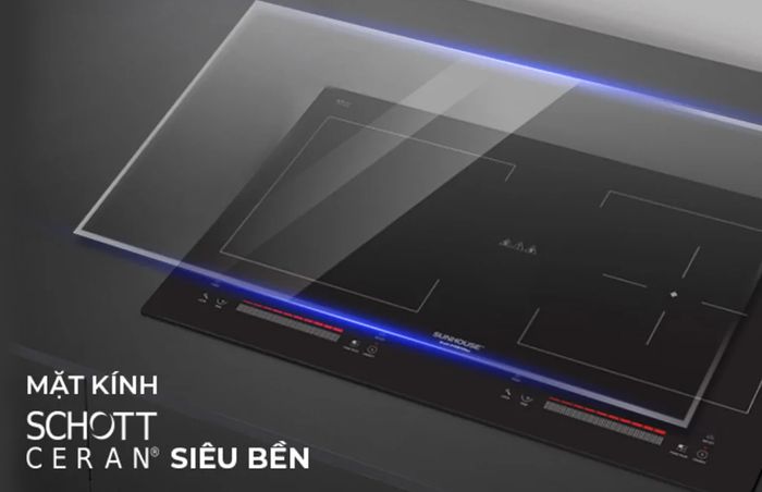 Mặt kính Schott Ceran bếp điện từ Sunhouse Mama MMB9208