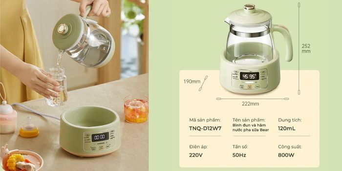 Bình Đun Và Hâm Nước Pha Sữa Bear TNQ-D12W7 thiết kế cao cấp, màu sắc trang nhã