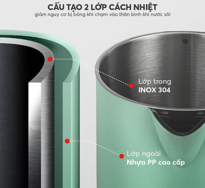 Elmich KEE 1774B 1.7 lít có cấu tạo 2 lớp cách nhiệt