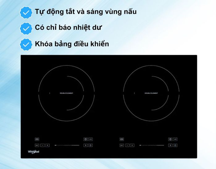 Bếp điện 2 vùng nấu Whirlpool ACT7324/BLV có các tính năng an toàn