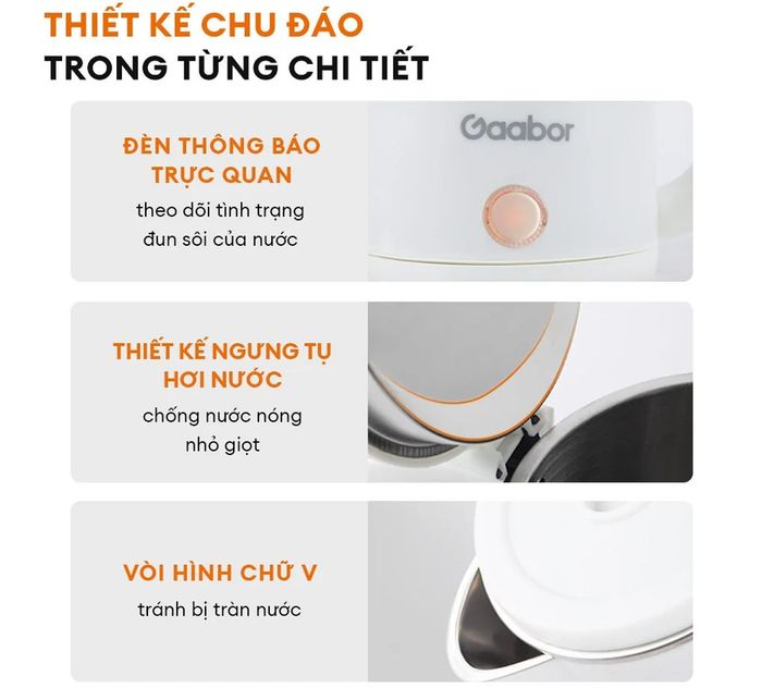 Ấm điện đun nước Gaabor EK20M-WH02A kiểu dáng đẹp