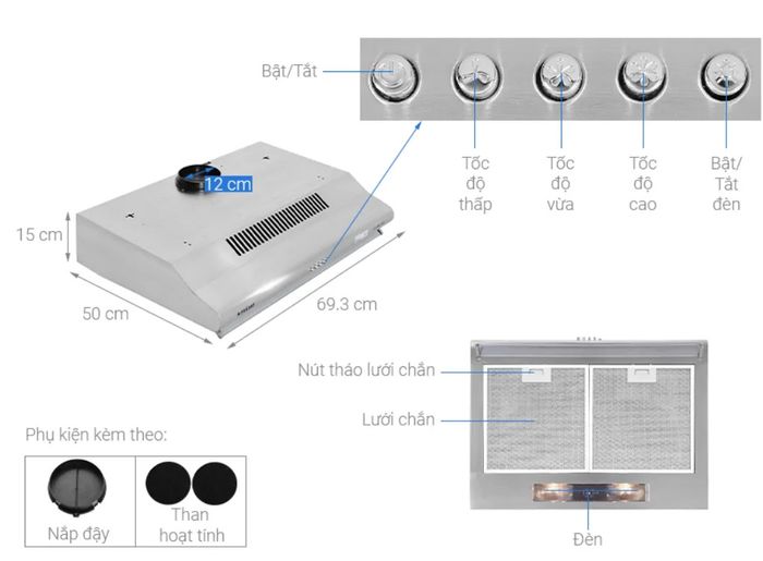 Các bộ phận của máy hút mùi Pramie CL9S-700