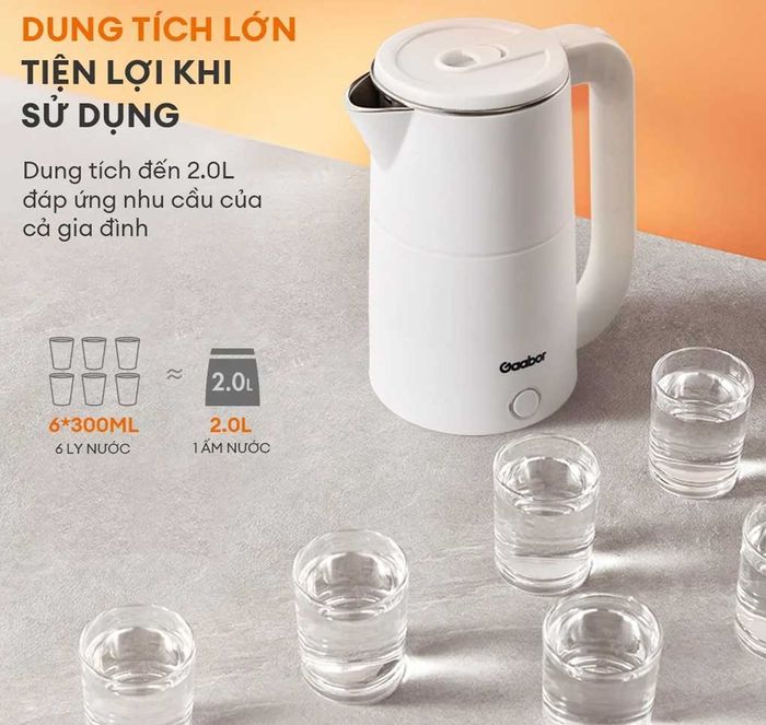 Ấm điện đun nước Gaabor EK20M-WH02A dung tích 2 lít