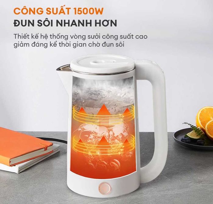 Ấm điện Gaabor EK20M-WH02A hoạt động với công suất 1500W